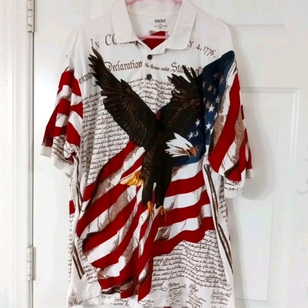 Guide Gear Short Sleeve Men’s Polo Shirt Patriotic Eagle Flag 2XL Fourth Of July
